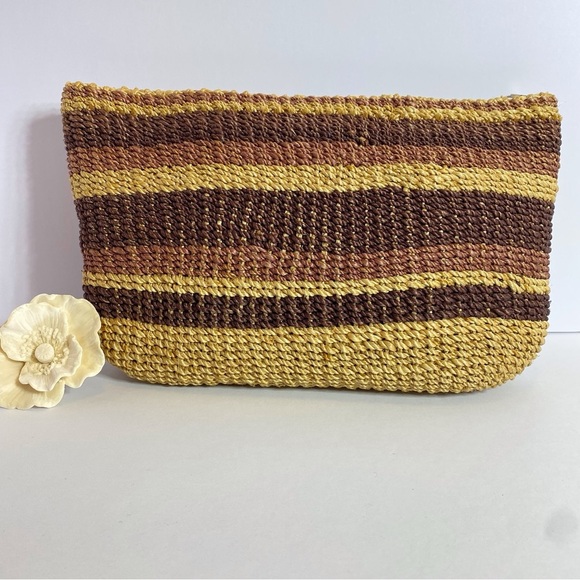 Striped Brown and Yellow Woven Clutch - Picture 2 of 8